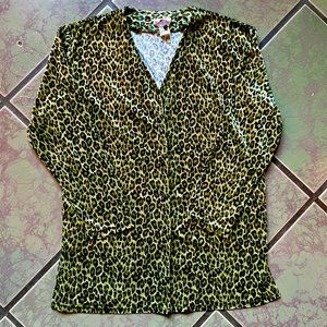 Vintage Green Leopard Velvet Cardigan